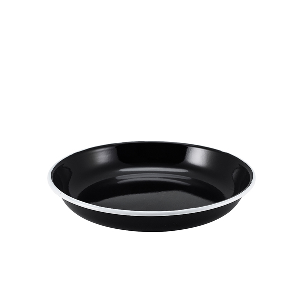Enamel plate deep / Pasta plate, black with white rim - 24cm Enamel plate deep / Pasta plate, black with white rim - 24cm