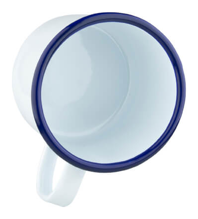 Enamel mug with handle, white with blue rim - 360ml