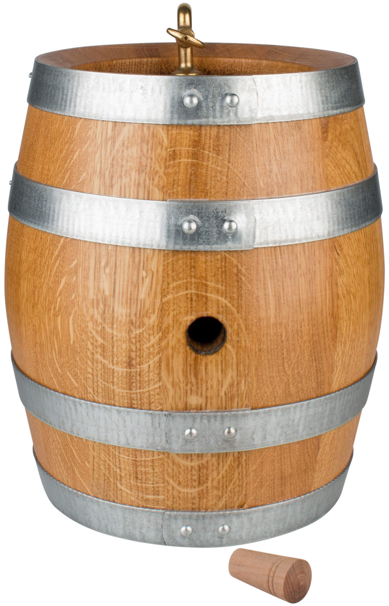 Destillate oak barrel, galvanized collars, brass tap - 5l