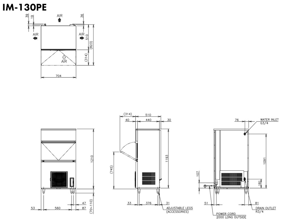 Hoshizaki IM-130PE - standard cube (28 x 28 x 32mm) 116kg Hoshizaki IM-130PE - standard cube (28 x 28 x 32mm) 116kg