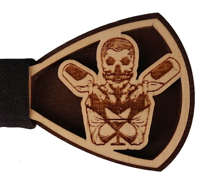 Wooden bow tie, Bartender Skull - 12cm