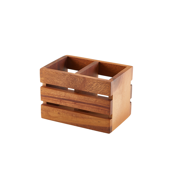 Cutlery holder, 2 compartments, acacia wood - 16x11x11cm