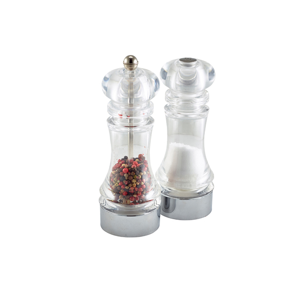 Salt shaker & pepper mill set, acrylic transparent – 15,3cm (1 set)