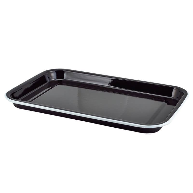 Enamel plate rectangular, black with white rim - 33,5x23,5x2,2cm