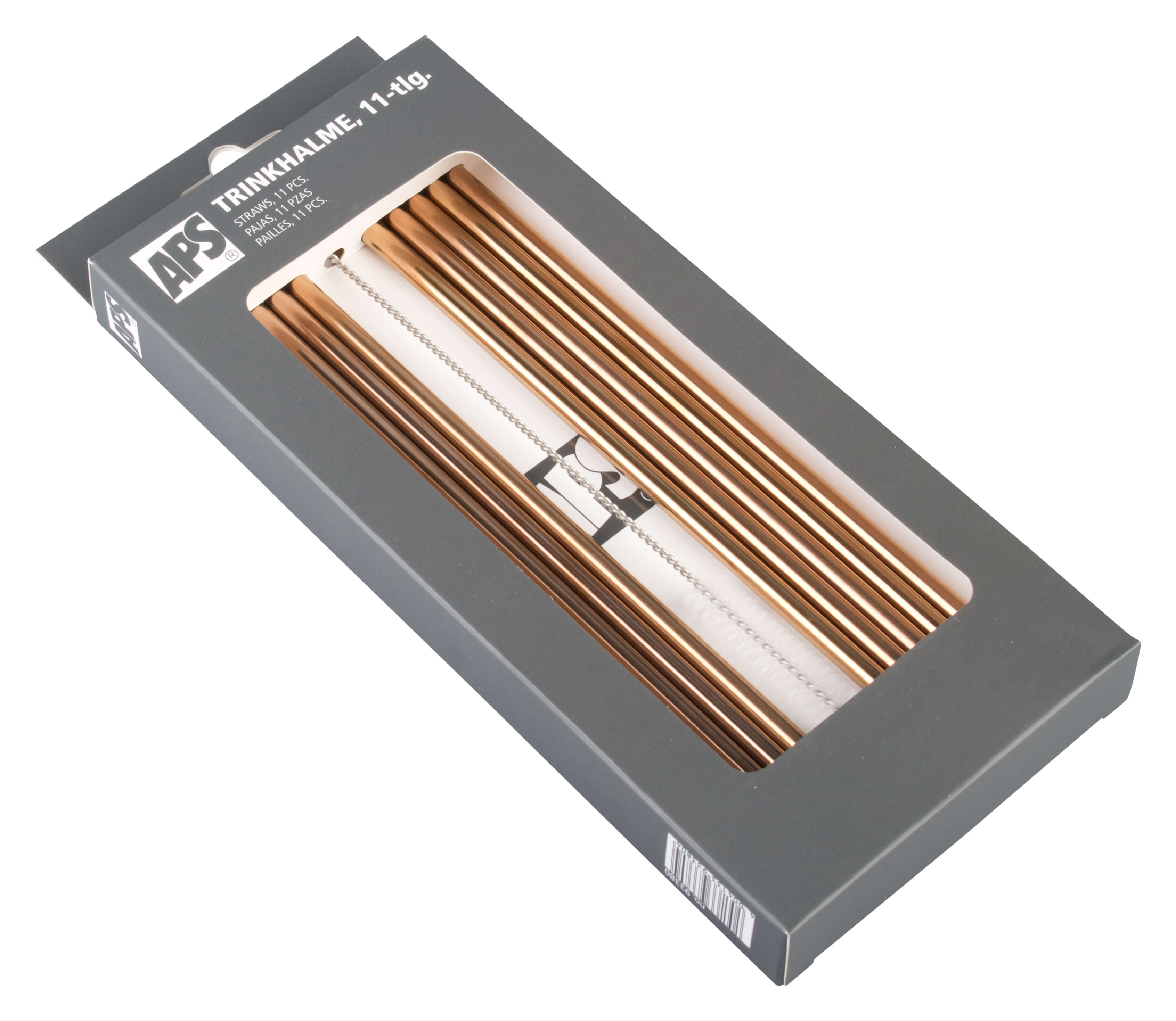 Drinking straws, stainless steel (6x215mm), copper-colored - 10 pcs. plus cleaning brush