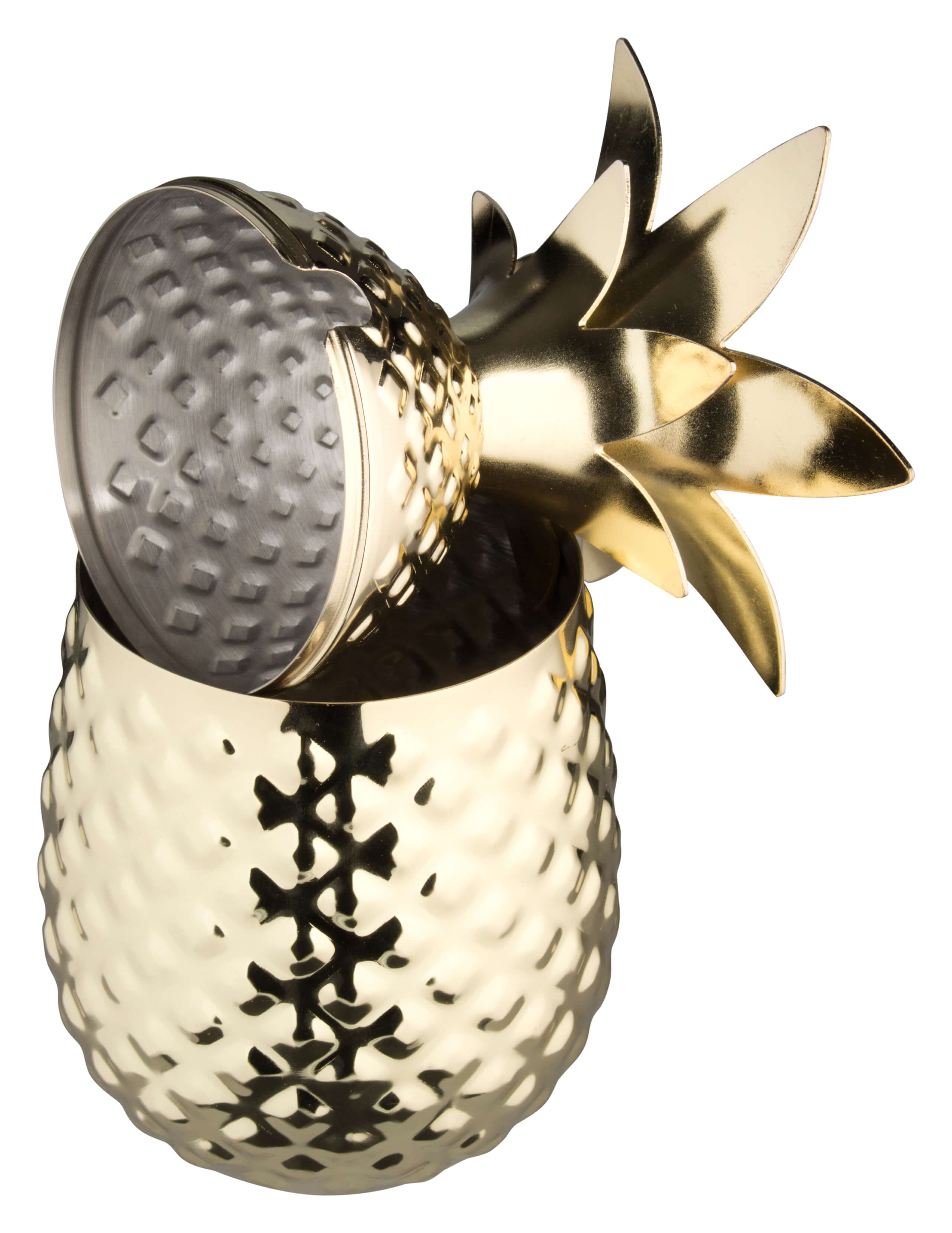 Stainless steel mug 'pineapple', with lid, gold look - 500ml