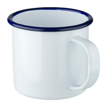 Enamel mug with handle, white with blue rim - 360ml