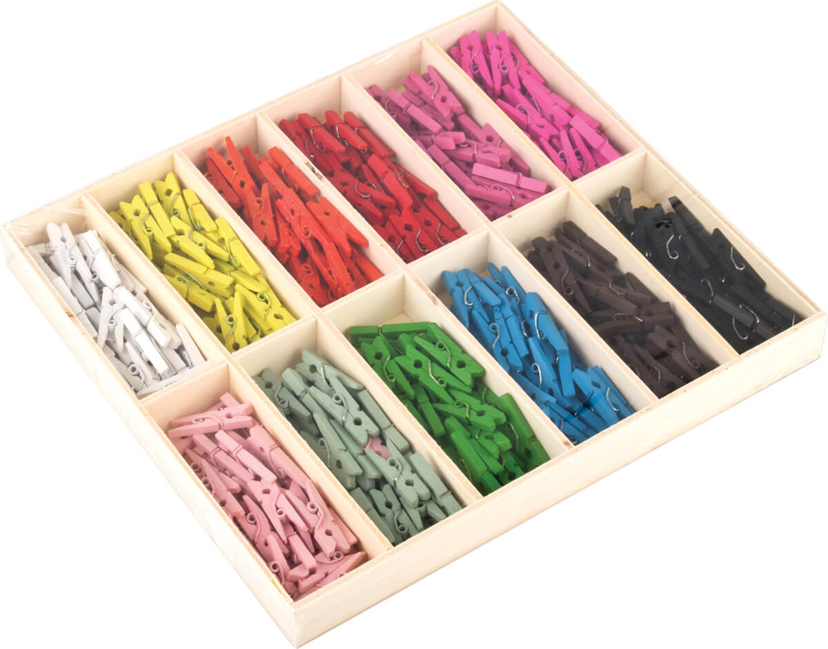 Mini clothes peg / glass flag, various colors (25mm) - 288 pcs. in wooden box