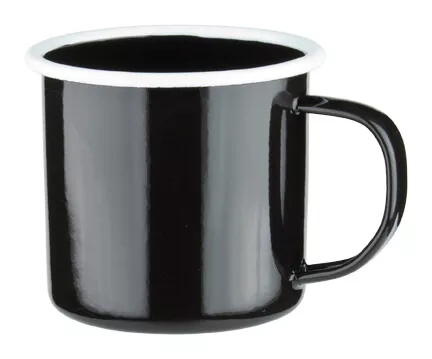 Enamel mug with handle, black with white rim - 360ml Enamel mug with handle, black with white rim - 360ml
