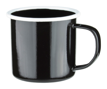 Enamel mug with handle, black with white rim - 360ml