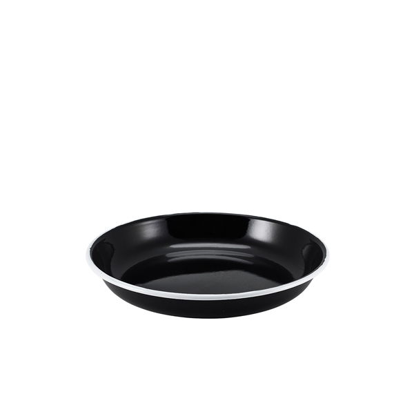 Enamel plate deep / Pasta plate, black with white rim - 20cm Enamel plate deep / Pasta plate, black with white rim - 20cm
