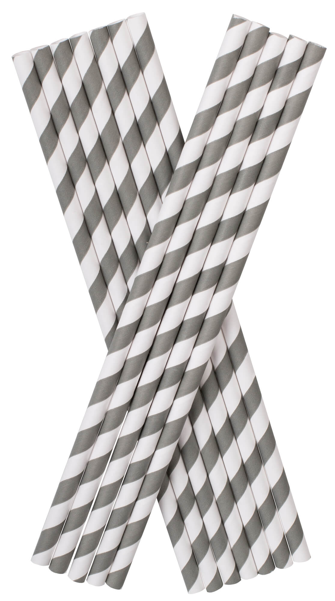 Drinking Straws, Paper (8x255mm) - grey white striped