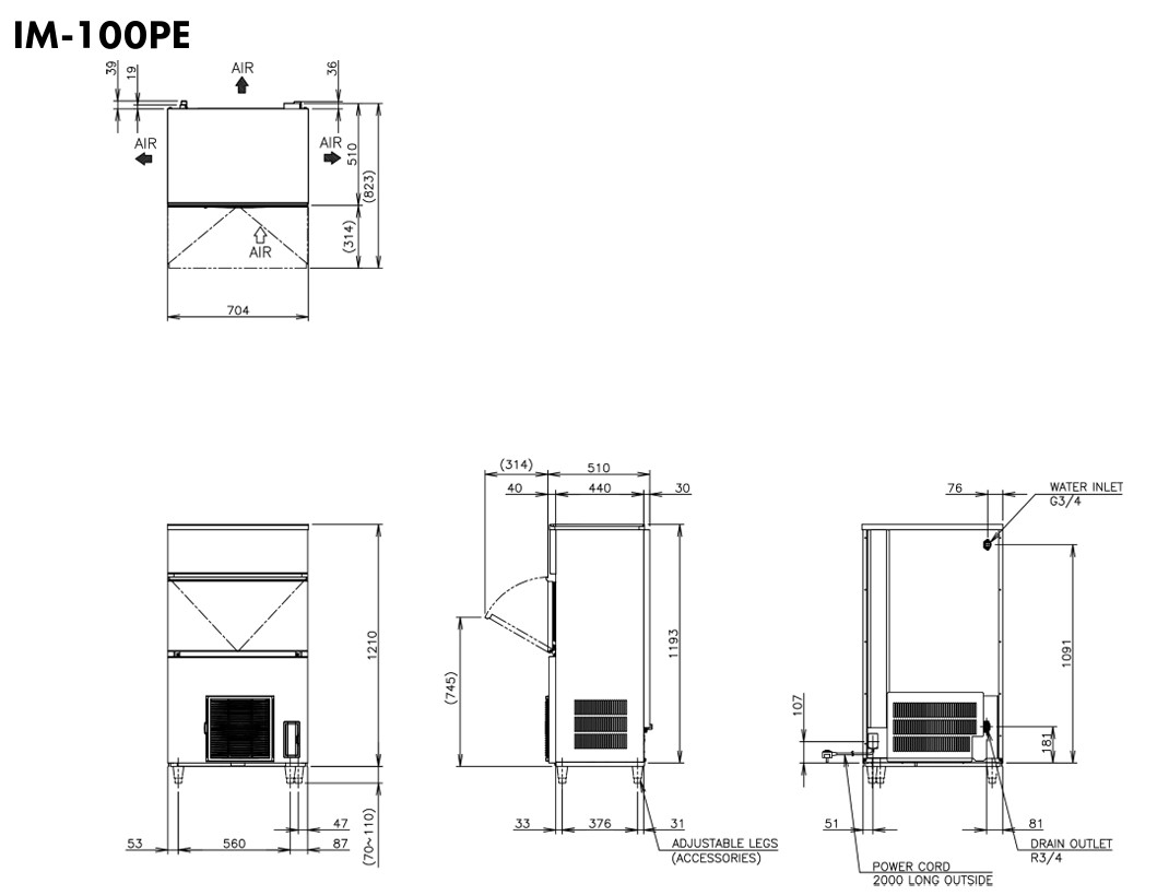 Hoshizaki IM-100PE - standard cube (28 x 28 x 32mm) 105kg Hoshizaki IM-100PE - standard cube (28 x 28 x 32mm) 105kg