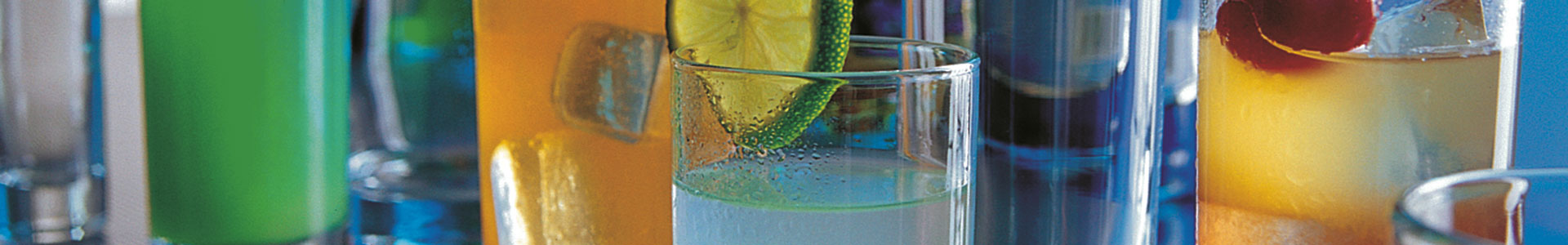 Arcoroc drinking glasses with colorful cocktails