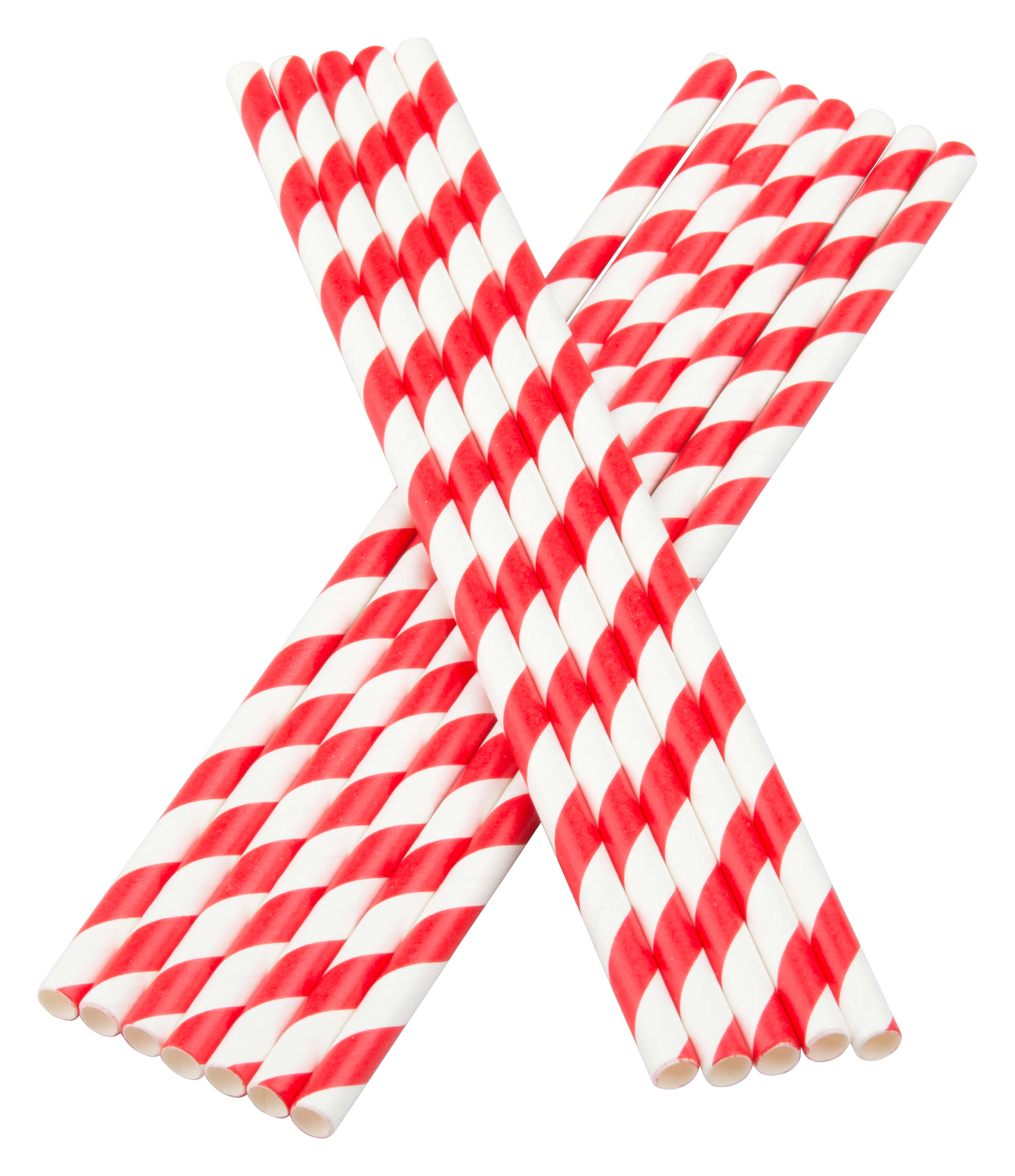 Drinking Straws, Paper (6x195mm) - red-white stripes (100 pcs.)