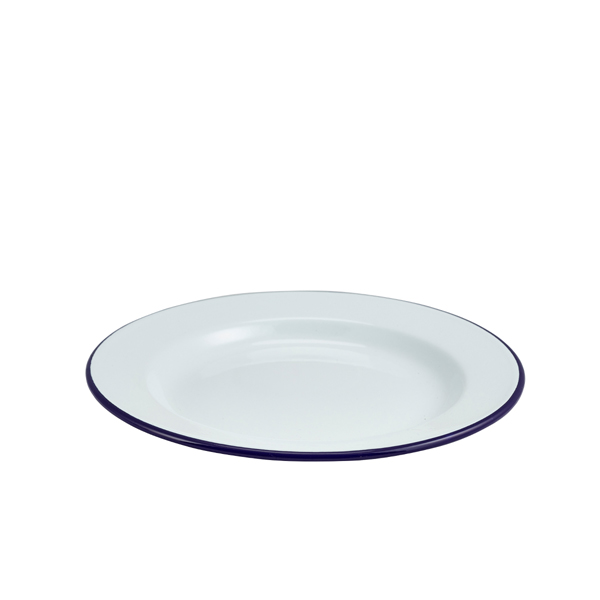 Enamel plate, white with blue rim - 26cm