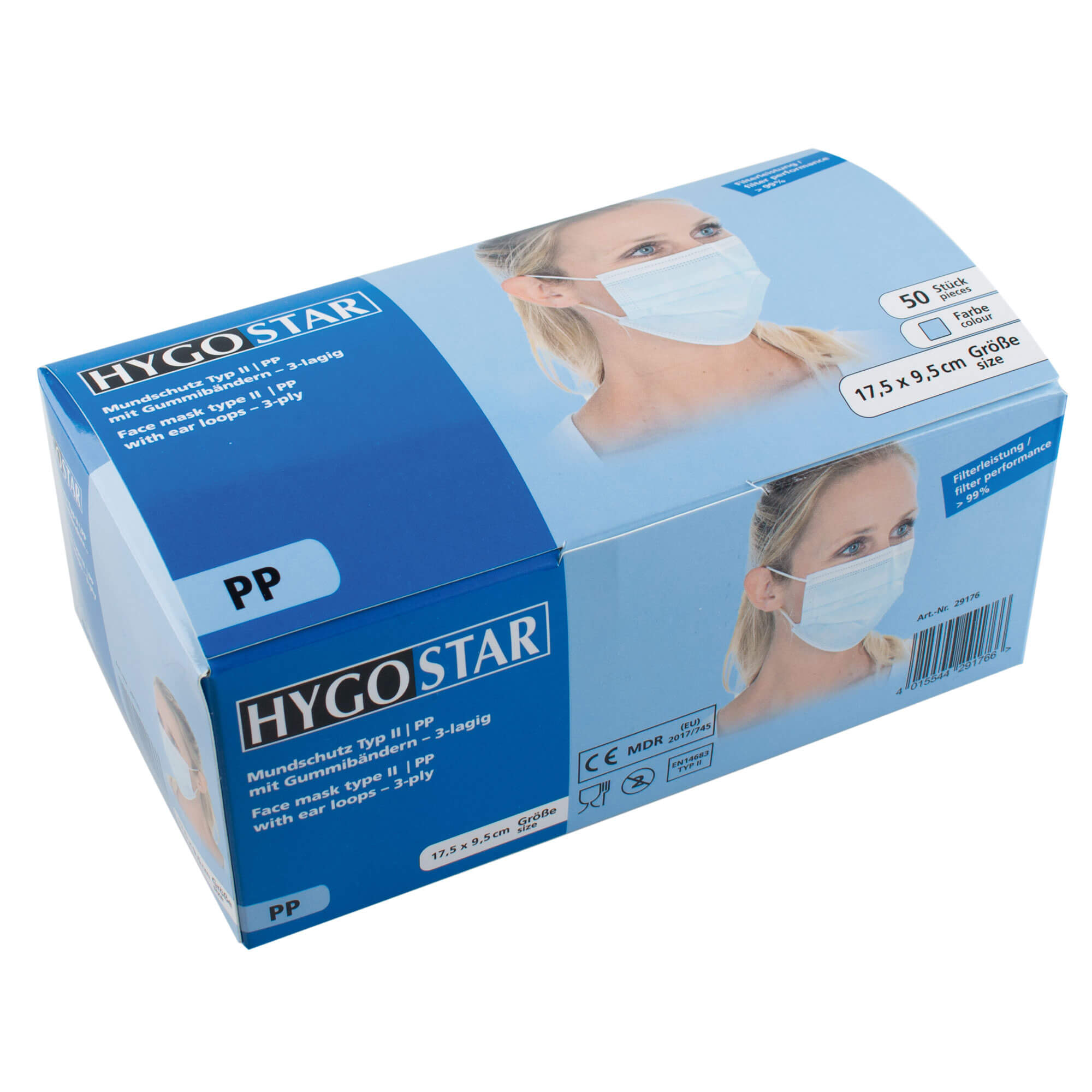 Face covering / Medical mask, 3 ply, type II (99%), PP - blue (50 pcs.)