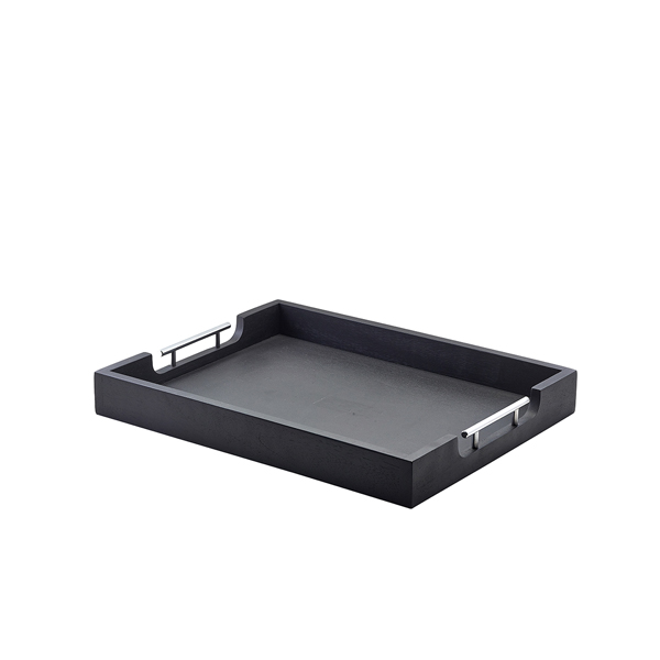 Butlers tray with metal handles, acacia wood black - 50x39,5x6cm