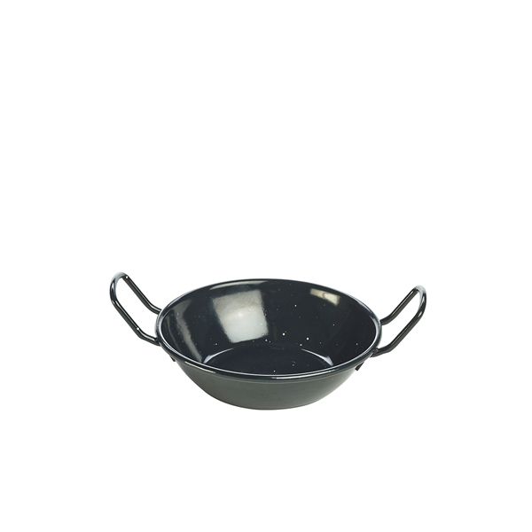 Enamel bowl with handles, black - 14cm/360ml (6 pcs.)
