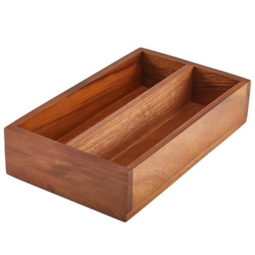 Cutlery tray with 2 compartments, acacia wood - 27,5x16,5x6cm 