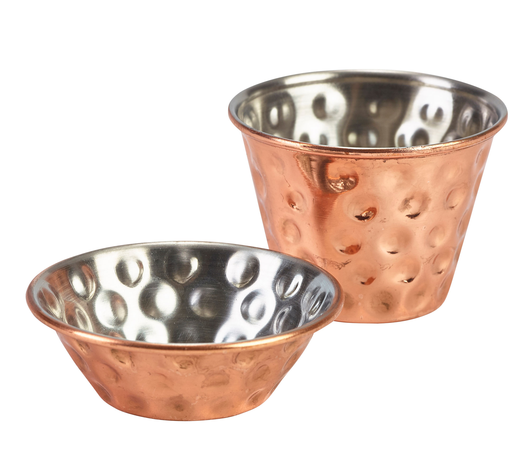 Ramekin with rolled edge, hammered stainless steel copper-colored - various sizes