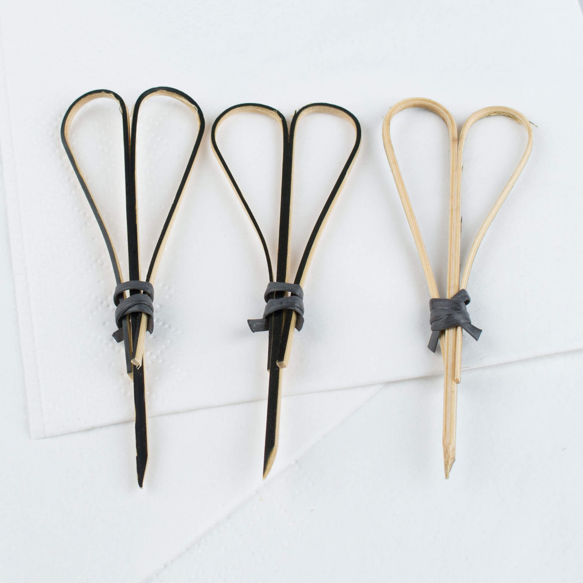 Bamboo skewers heart-shaped, beige-black - 9cm (100 pcs.)