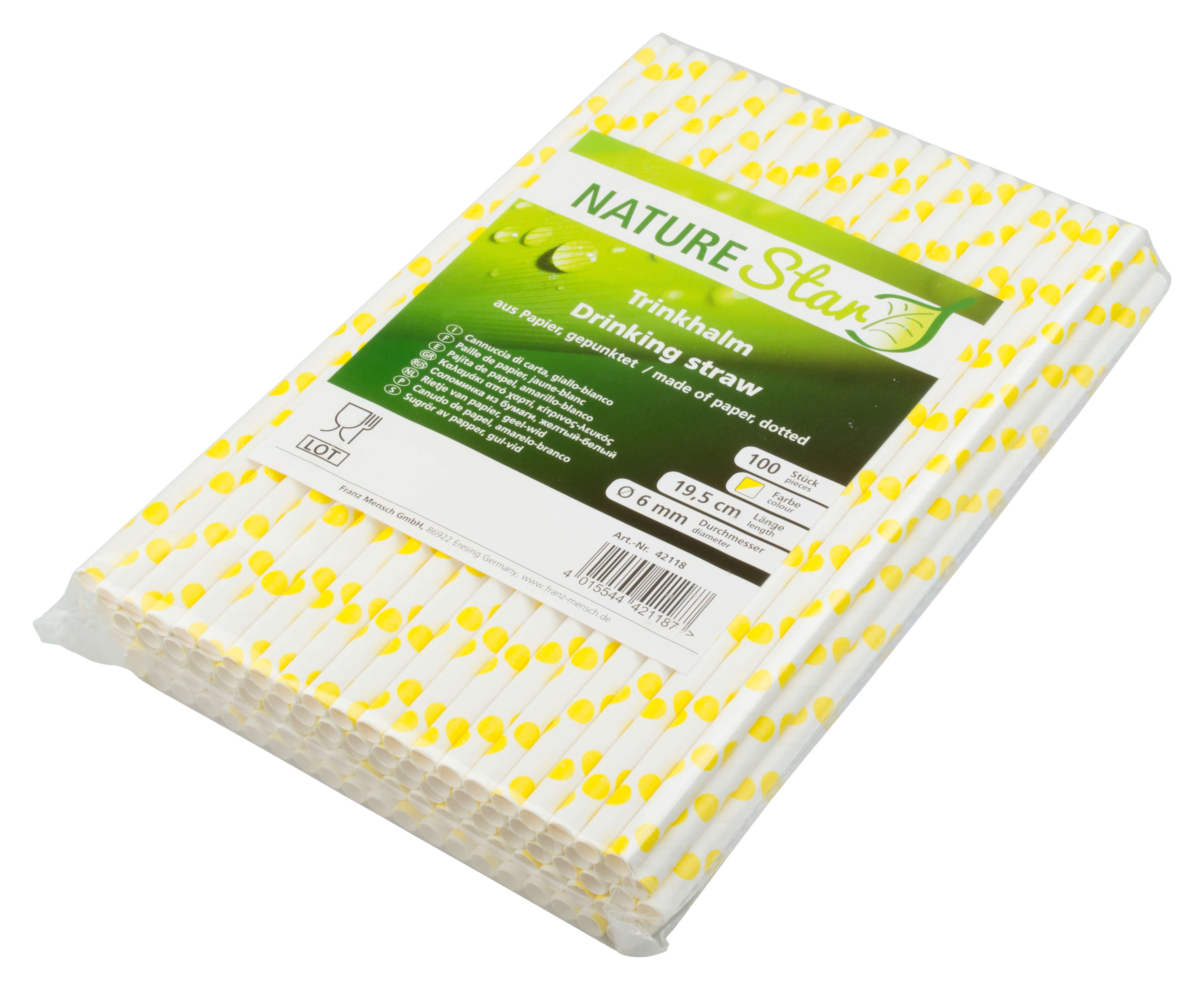 ECO drinking straws, paper (195x6mm) - spots (yellow-white) - 100 pcs.