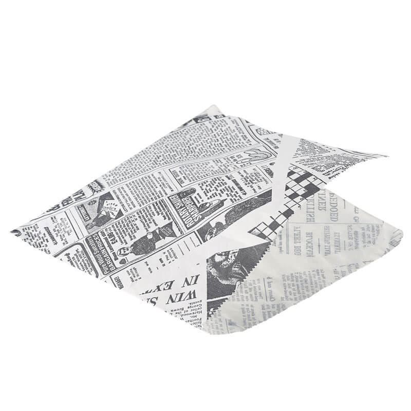 Greaseproof Paper Bags, White Newspaper Print - 17,5x17,5cm (1000 pcs.) Greaseproof Paper Bags, White Newspaper Print - 17,5x17,5cm (1000 pcs.)