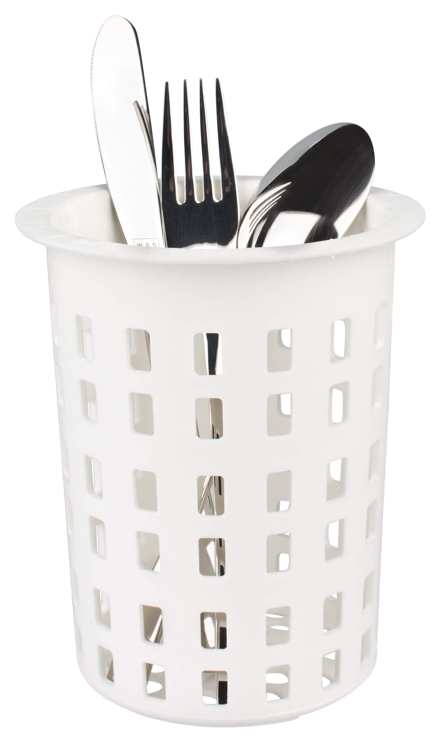 Cutlery basket, round, white plastic- 11x13,5cm