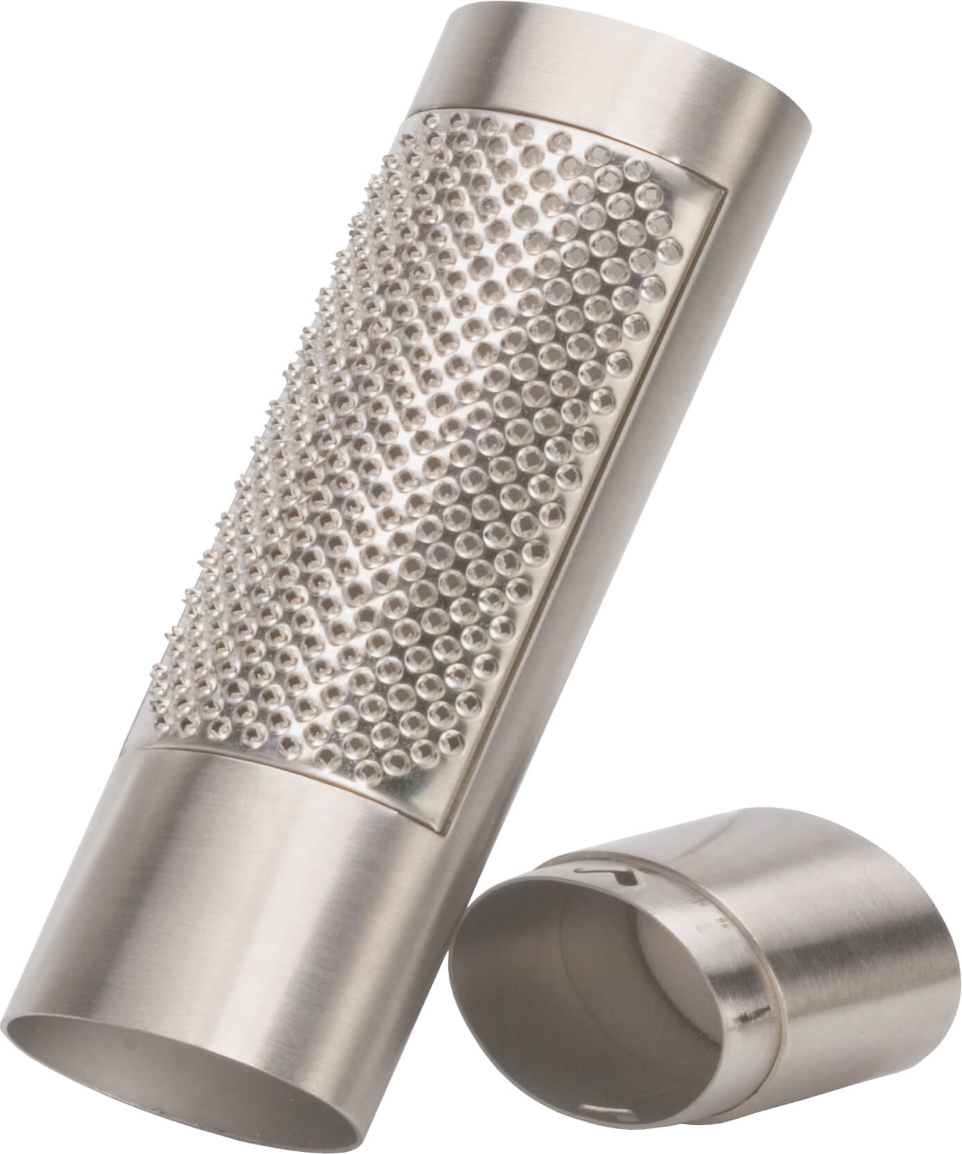 Nutmeg grater with storage compartment - brushed stainless steel
