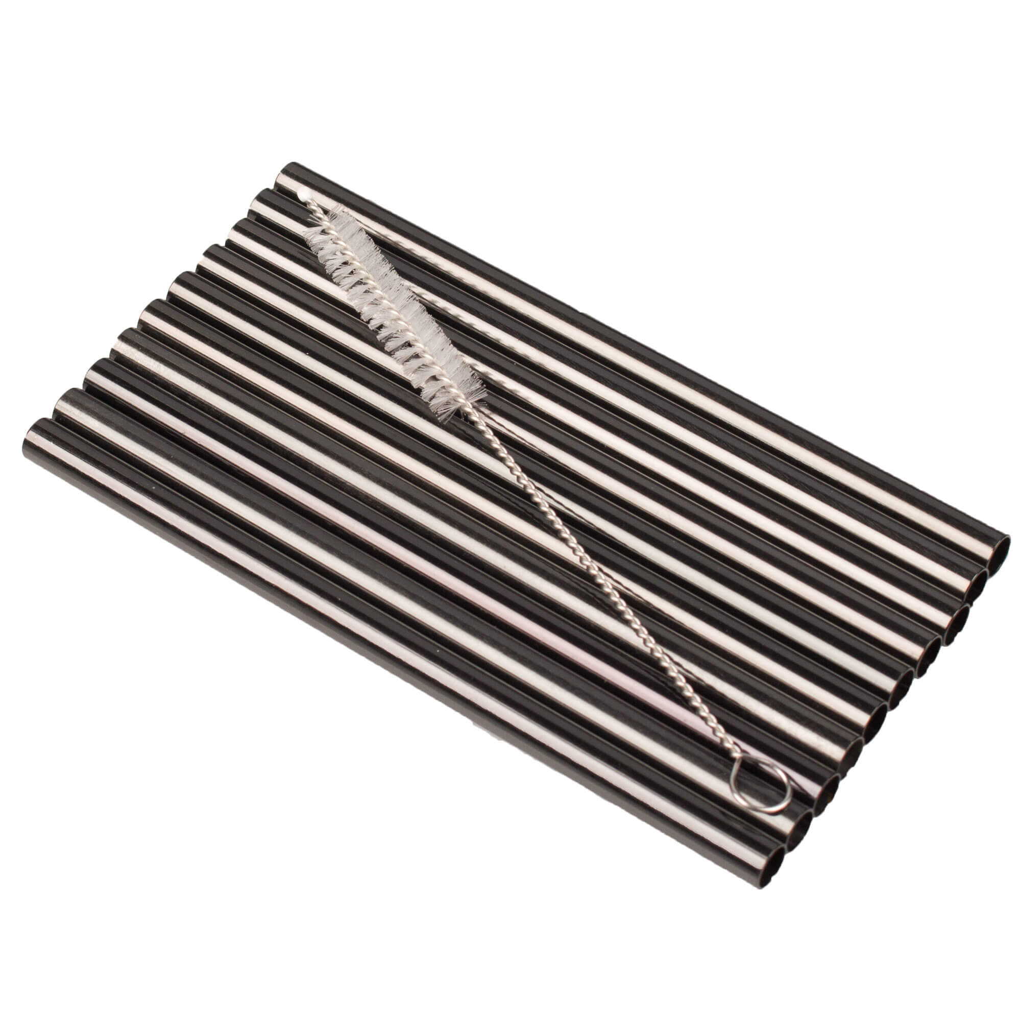 Drinking straws, stainless steel (8x150mm), gunmetal black - 10 pcs. plus cleaning brush