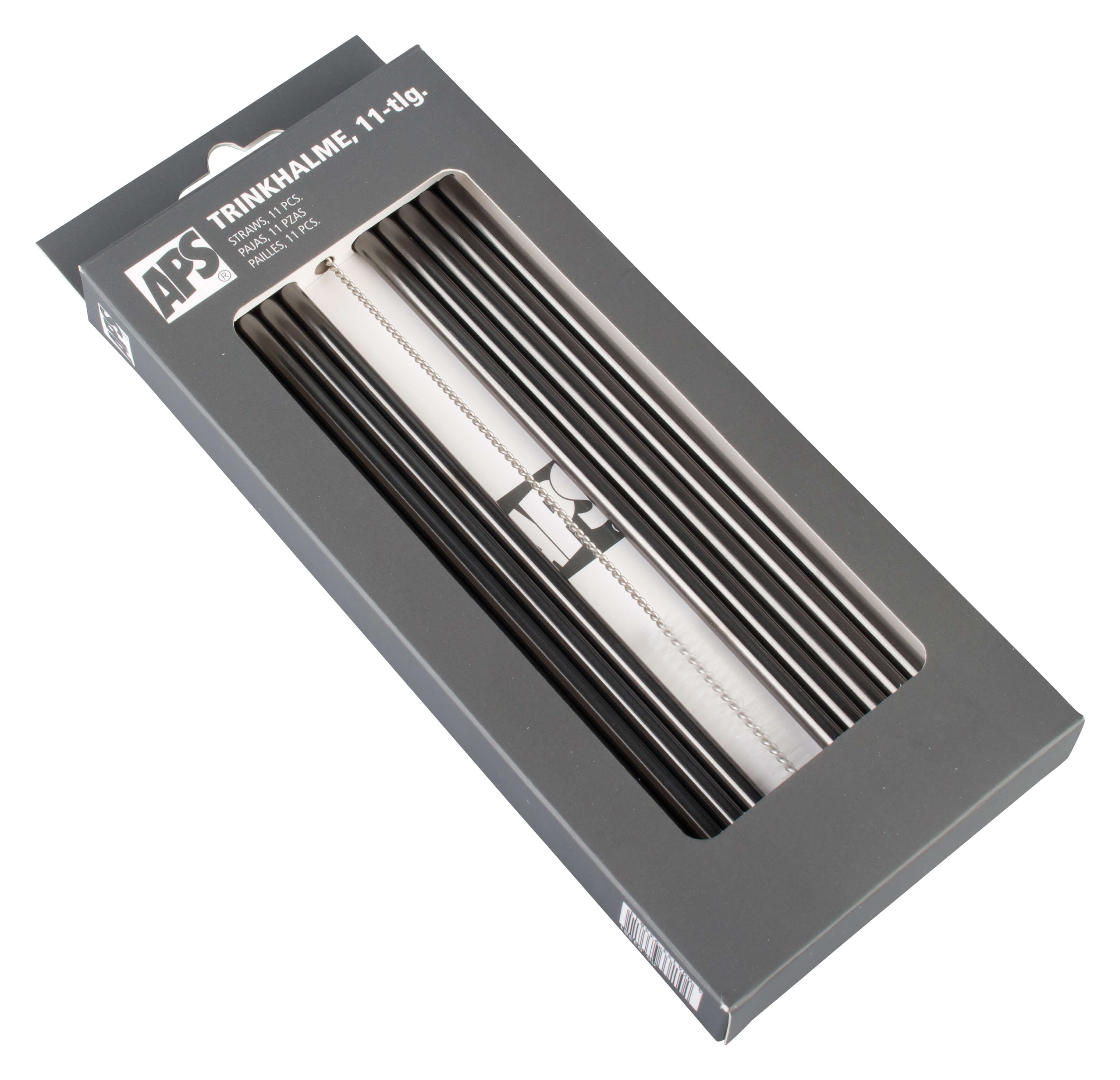 Drinking straws, stainless steel (6x215mm), gunmetal black - 10 pcs. plus cleaning brush