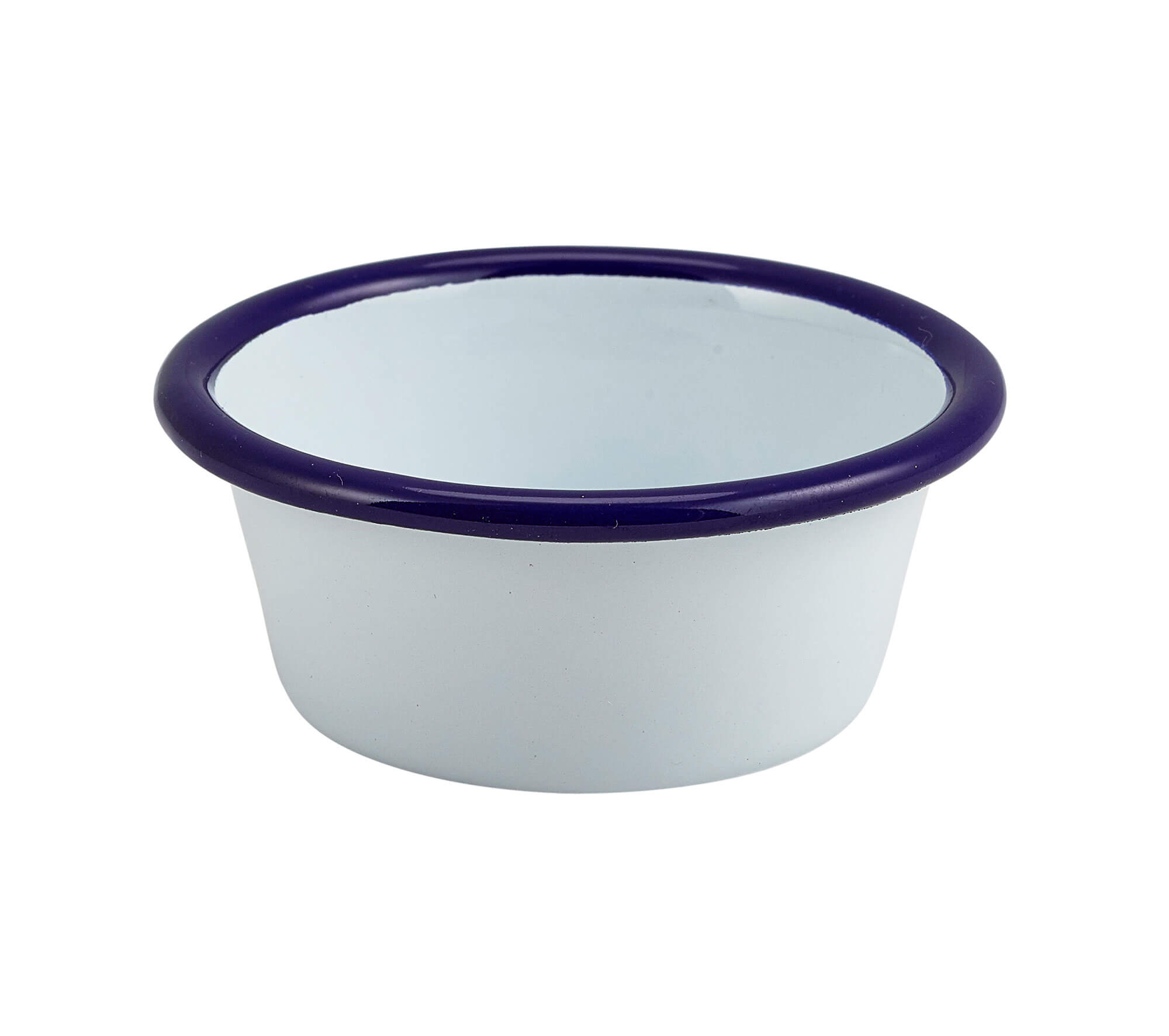 Enamel Ramekin 90ml flat - white with blue rim