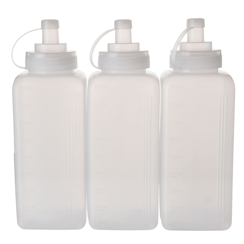 Squeeze bottle, square, transparent polyethylene - 800 ml (3 pcs.)