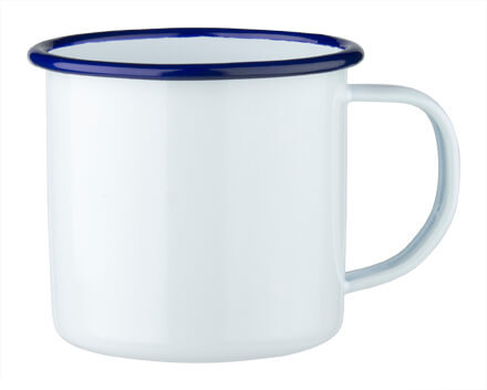 Enamel mug with handle, white with blue rim - 360ml