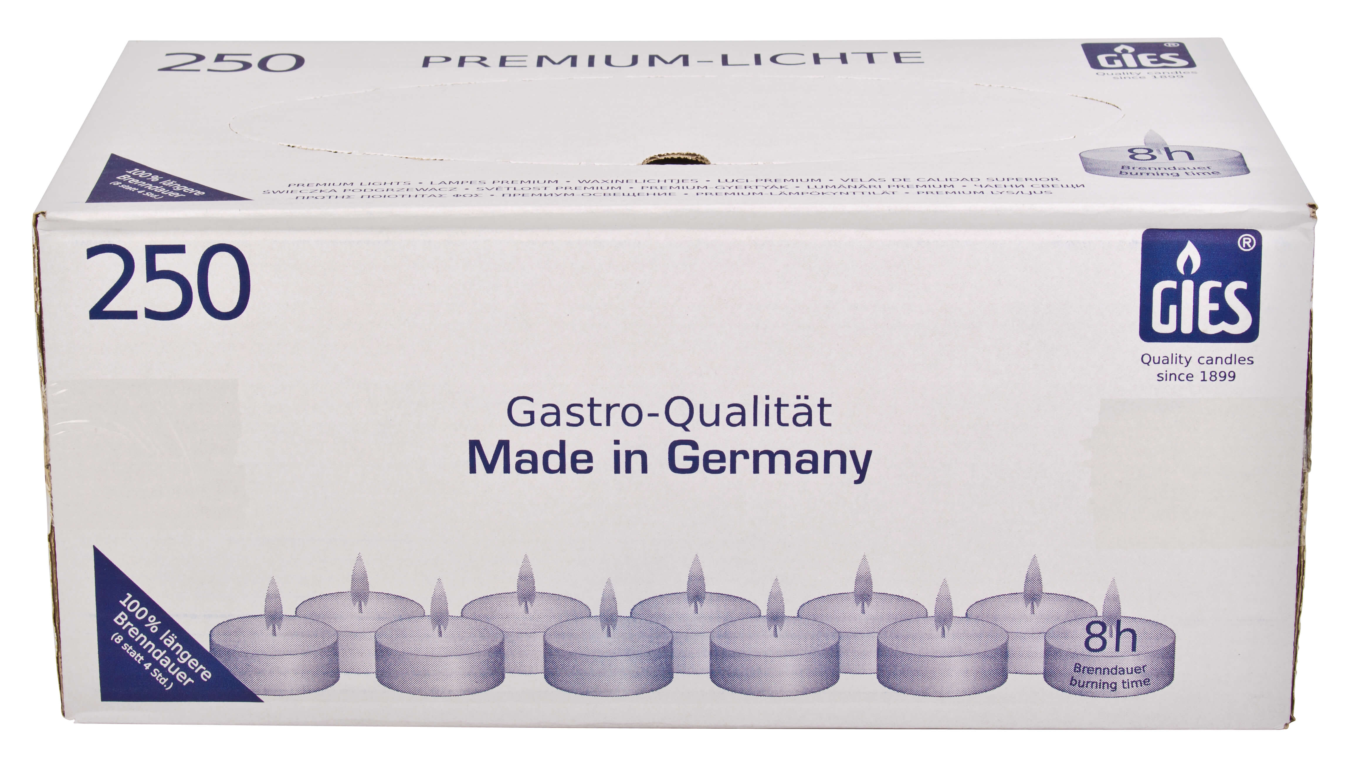 Tealights, Gies, white - 8 hours (250 pcs.)