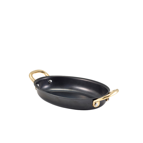 Oval bowl with handles, stainless steel, vintage, black - 16,5 x 12,5 cm (6 pcs.)