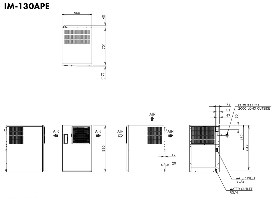 Hoshizaki IM-130APE - standard cube (28 x 28 x 32mm) 102kg Hoshizaki IM-130APE - standard cube (28 x 28 x 32mm) 102kg