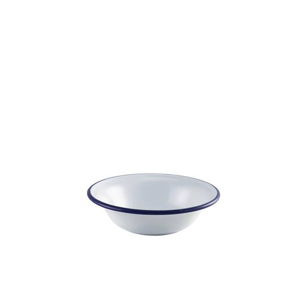 Enamel bowl, white with blue rim - 16cm Enamel bowl, white with blue rim - 16cm