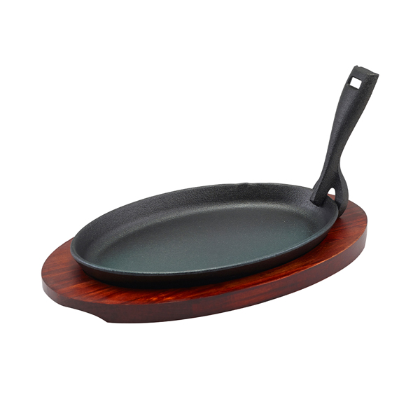 Cast Iron Sizzler Platter With Wooden Trivet - 25x16cm