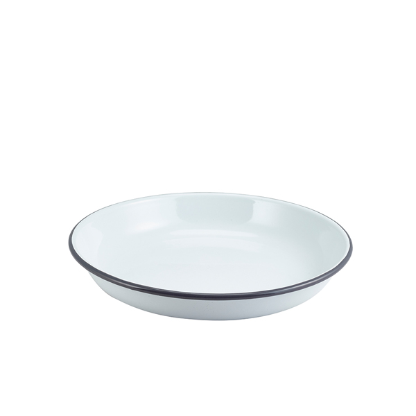 Enamel plate deep / Pasta plate, white with gray rim - 24cm Enamel plate deep / Pasta plate, white with gray rim - 24cm