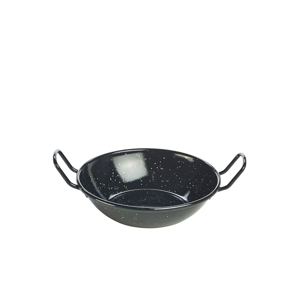 Enamel bowl with handles, black - 16cm/520ml (10 pcs.) Enamel bowl with handles, black - 16cm/520ml (10 pcs.)