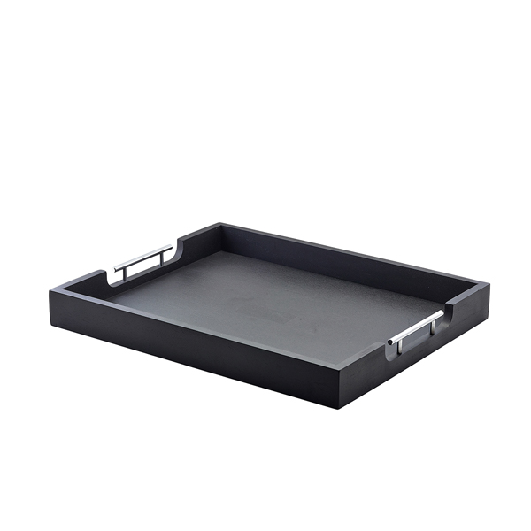 Butlers tray with metal handles, acacia wood black - 54,5x44cm