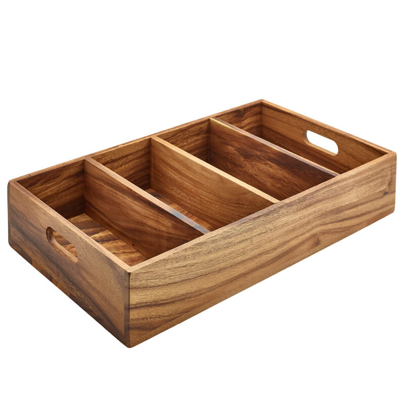 Cutlery tray with 4 compartments, acacia wood - 53x32,5x10cm (GN 1/1)