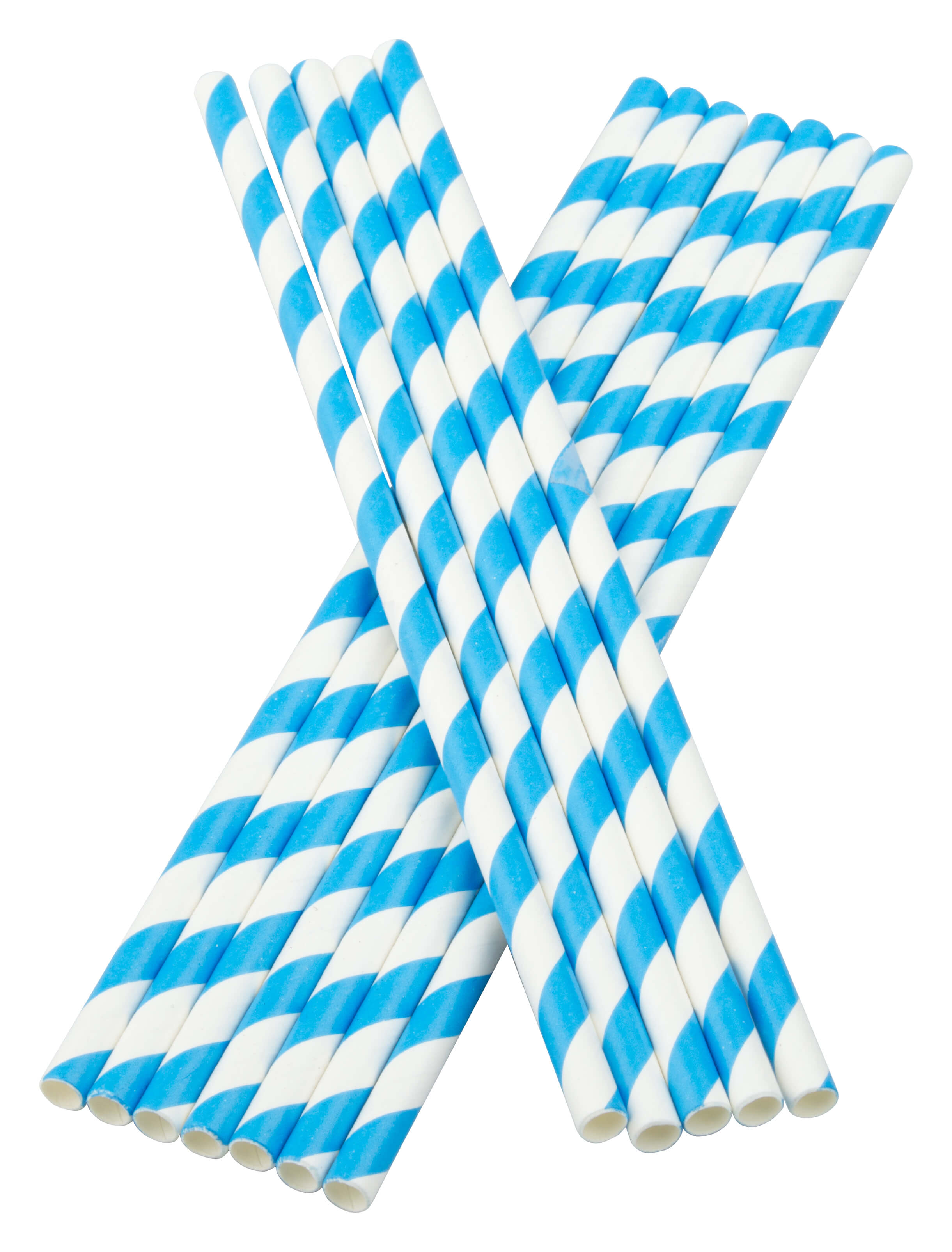 Drinking Straws, Paper (6x195mm) - light blue striped (100 pcs.)
