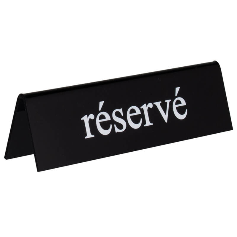 Table sign, plastic black and white - réservé