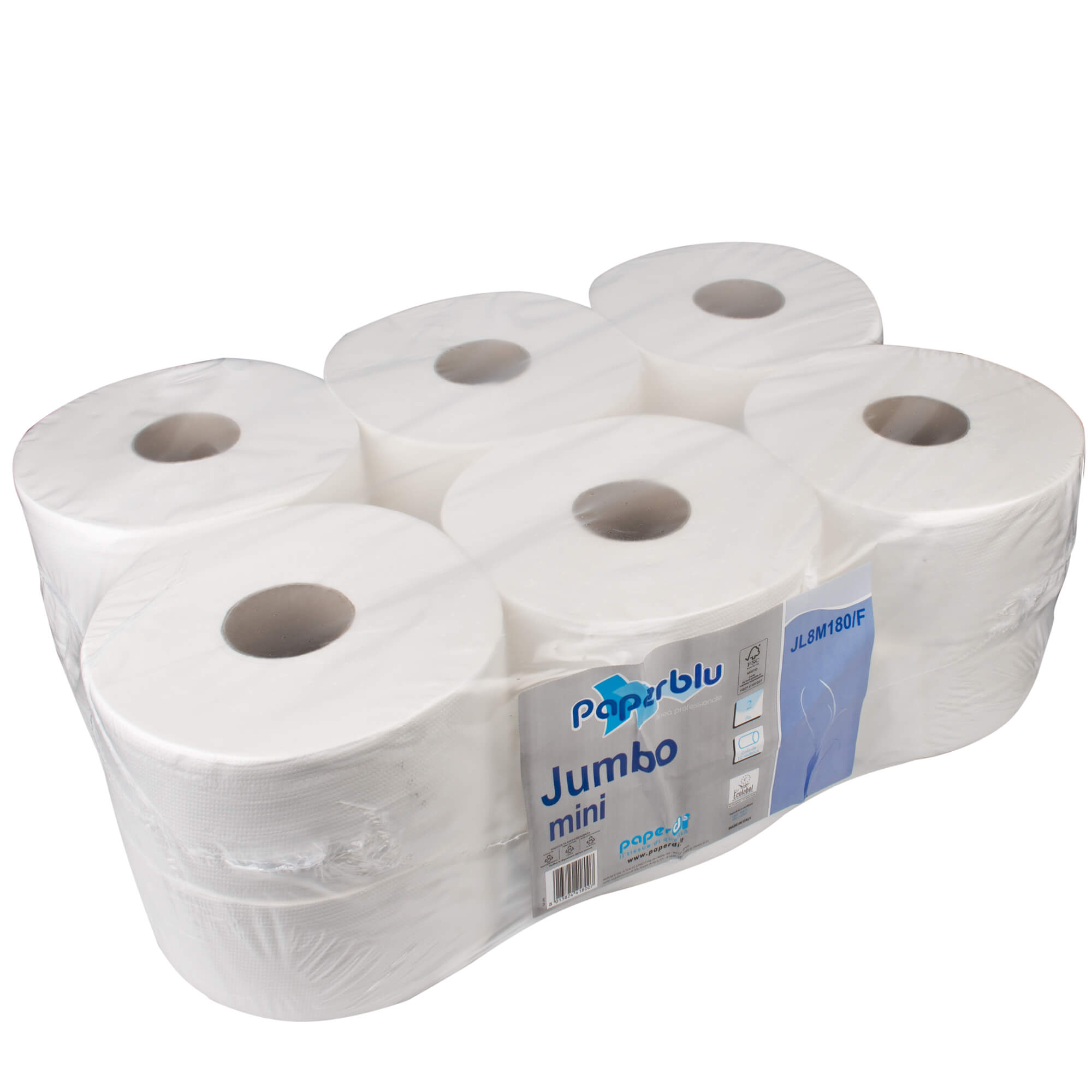 Mini jumbo toilet paper, 2ply - white (12 rolls)