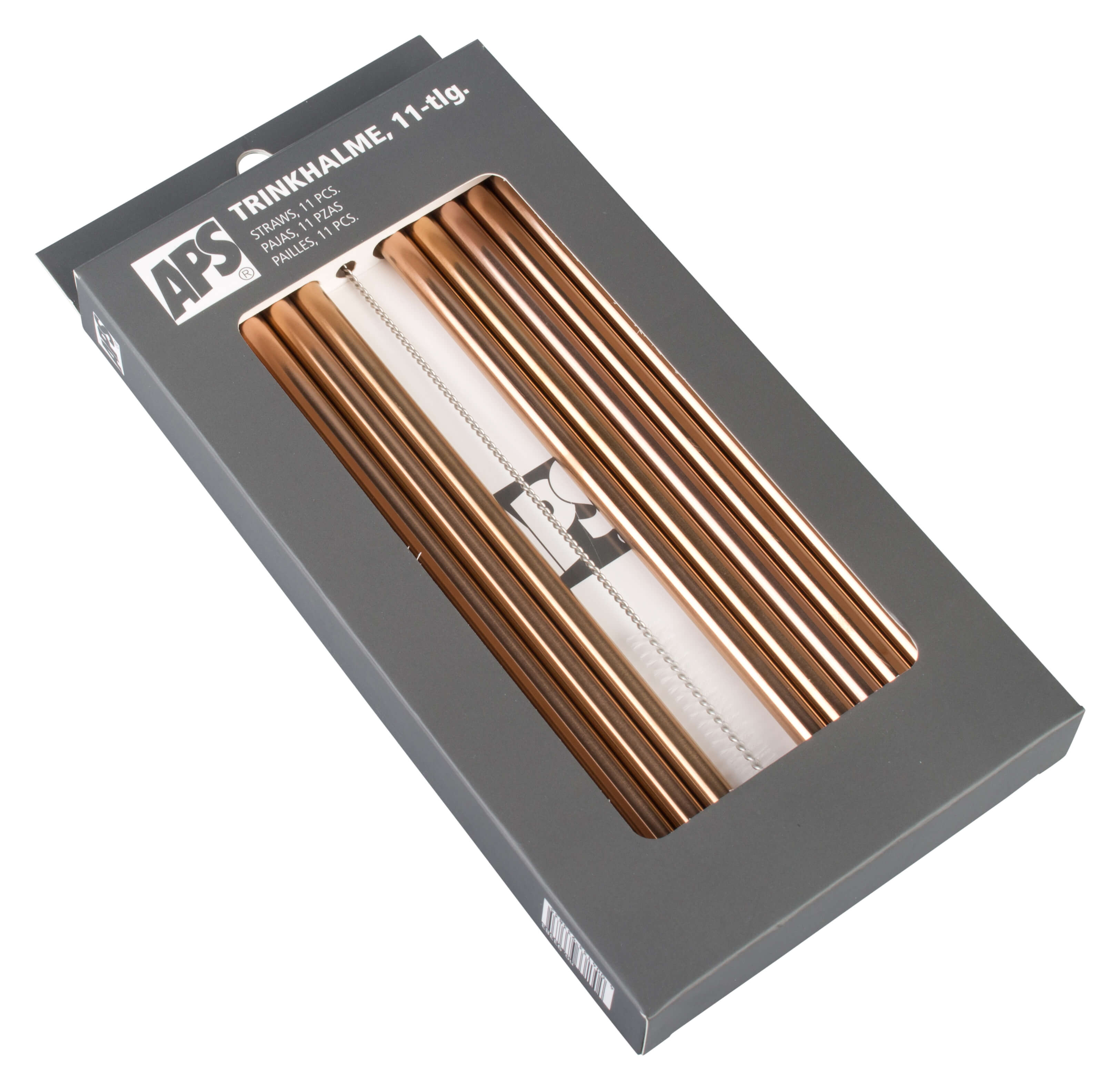 Drinking straws, stainless steel (8x215mm), copper-colored - 10 pcs. plus cleaning brush