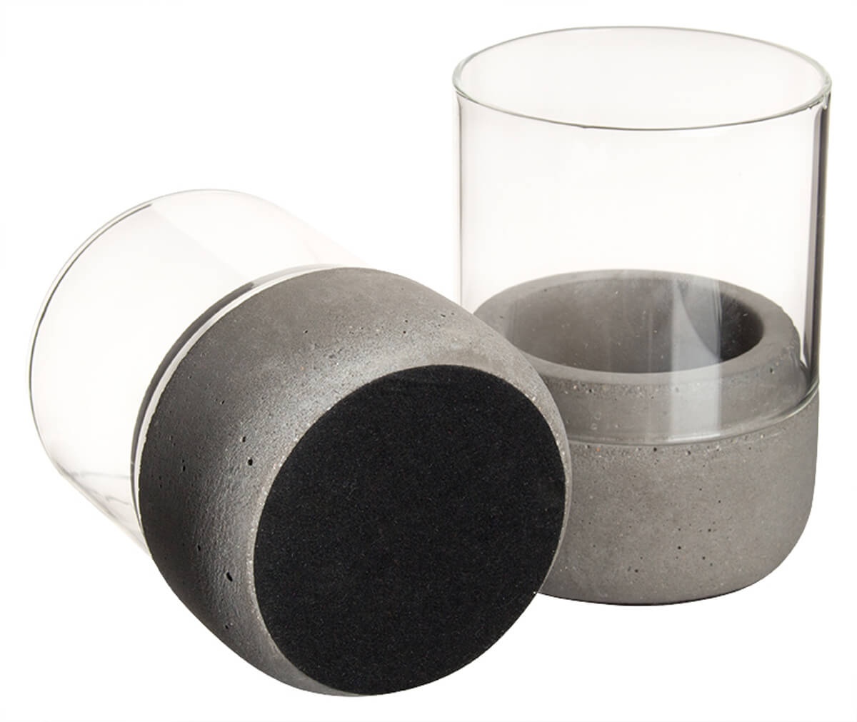 Wind light / tealight holder - concrete and glass (set of 2)