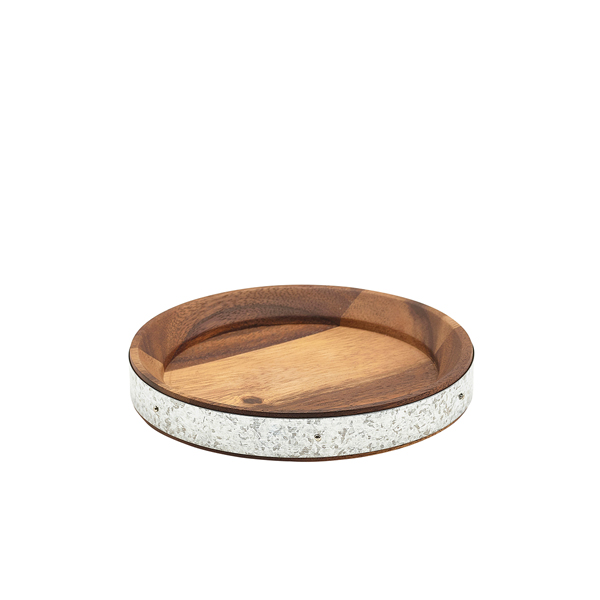 Zinc Banded Serving Board, Acacia Wood, 17cm - white Zinc Banded Serving Board, Acacia Wood, 17cm - white